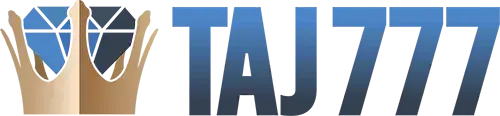 Taj777 logo with crown symbol and gradient blue text.