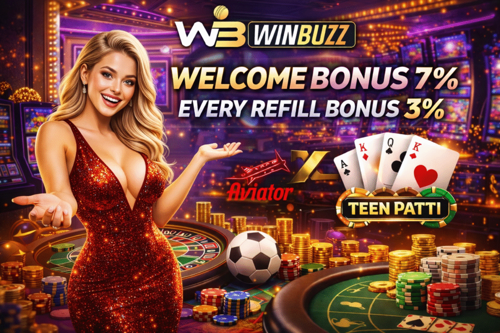 Luxurious casino promotion featuring bonus offers, roulette tables, gaming chips, cards, and a glamorous presenter.
